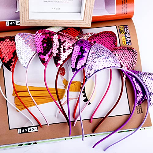 18-Piece Glitter Cat Ear Headband Set - Sparkly Sequin Party Accessories