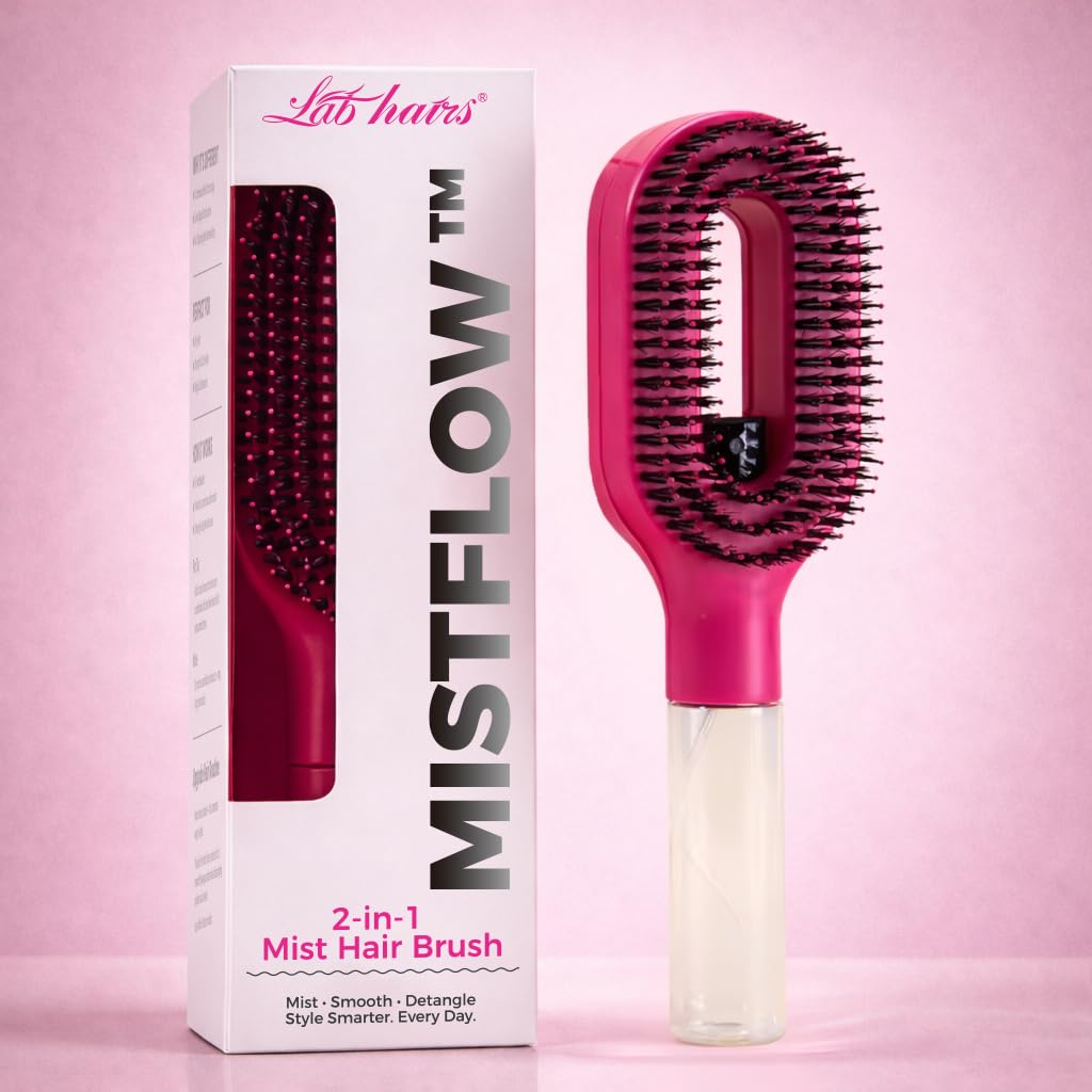 2-in-1 Mist Hair Brush - Detangling Spray Brush for Hydrating & Frizz Control | Hot Pink