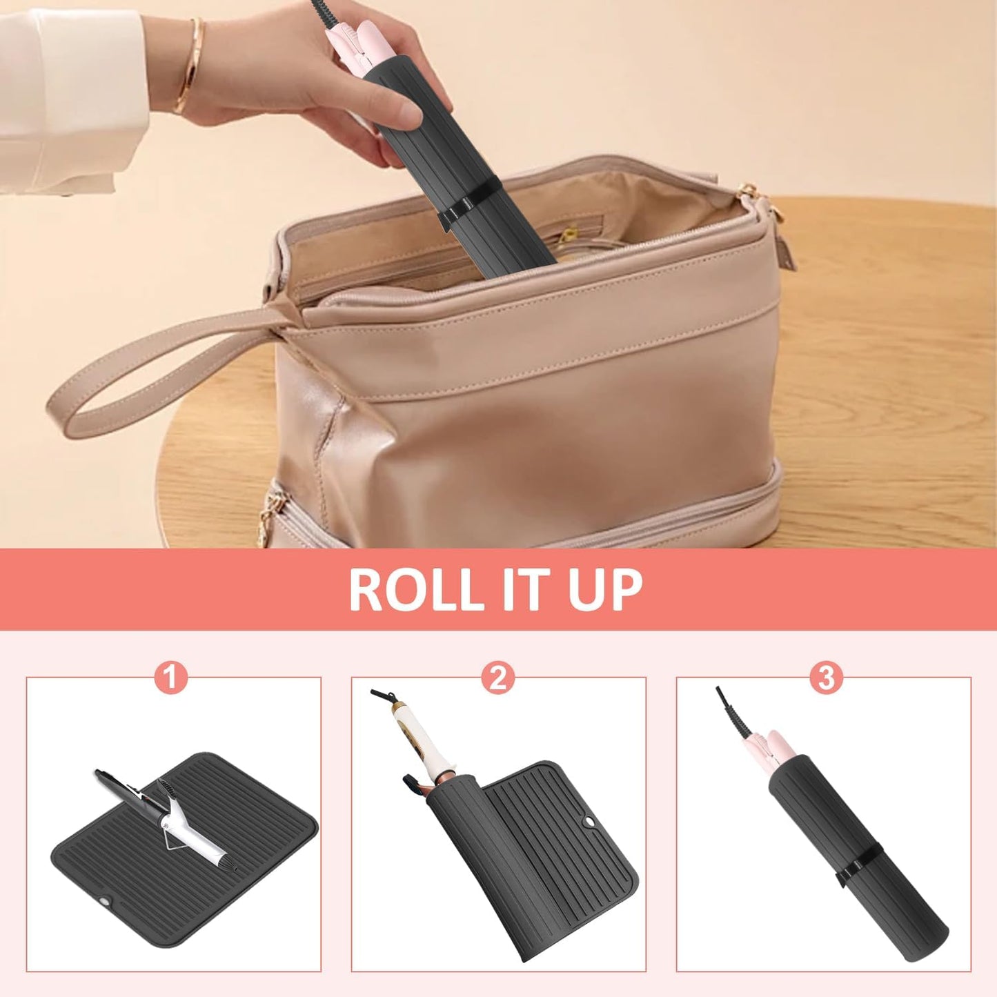 Heat Resistant Silicone Mat for Hair Tools - Curling Iron & Flat Iron Pad | Portable Styling Cover