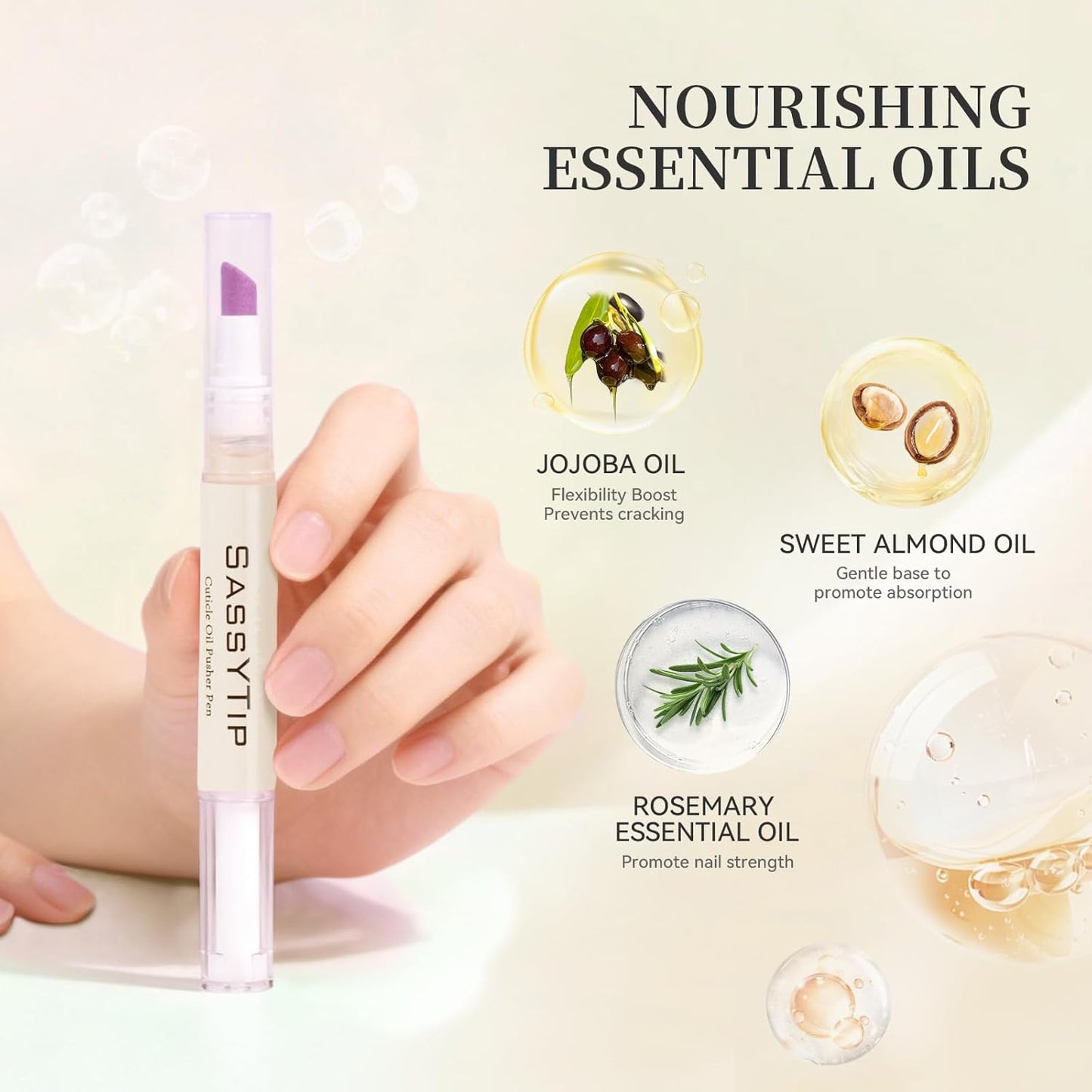 Ceramic Cuticle Pusher & Oil Pen Set - Nourishing Cuticle Remover Gel with Jojoba Oil & Vitamin E | 2ml Oil, 1 fl. oz Gel