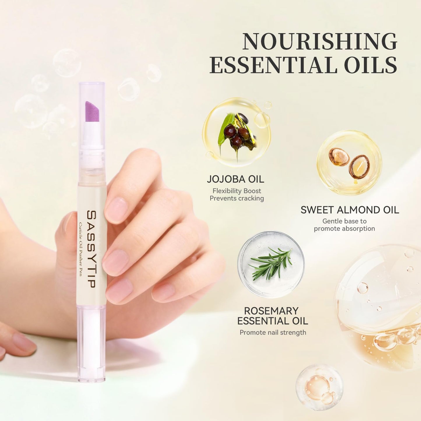 SASSYTIP Ceramic Cuticle Pusher & Oil Pen + Cuticle Remover Gel – Gentle Nail Care Kit, 2ml Scent-Free Nourishing Oil, 1 fl. oz with Jojoba Oil & Vitamin E for Dry, Damaged Nails (Beige&Gel)