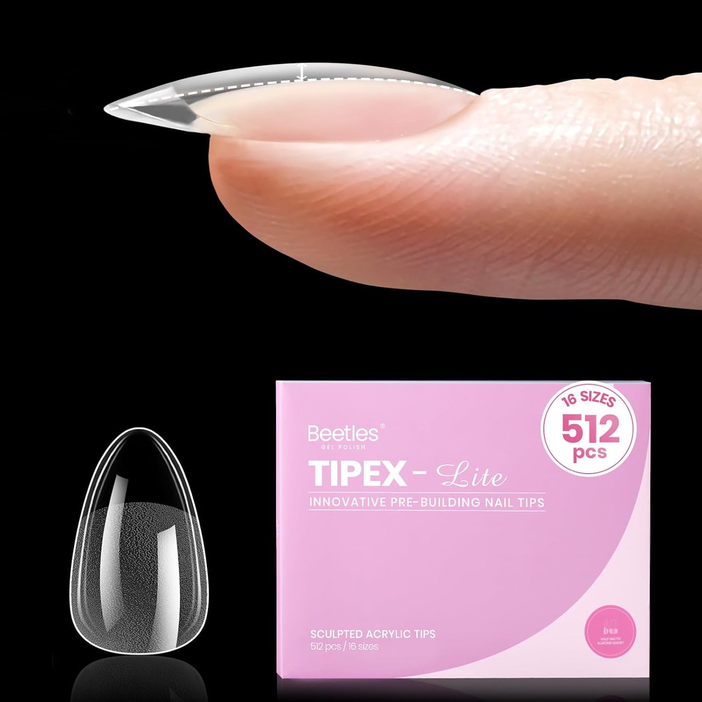 Beetles Nail Tips - XXL Stiletto Instant Apex for DIY Salon Extensions | 160pcs in 16 Sizes (00-14)