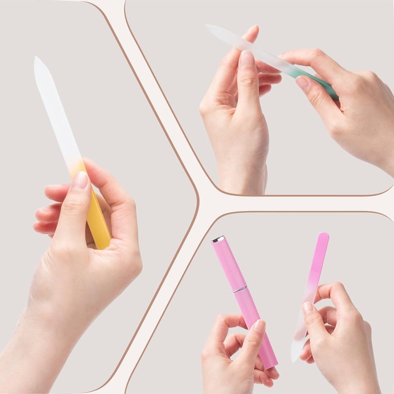 Glass Nail Files Set - 6 Pcs Double-Sided Crystal Files for Natural Nails | Travel Case Included