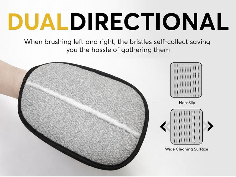 2 Pack Pet Hair Removal Glove for Dogs & Cats - Reusable Electrostatic Magic Brush Glove - Lint Mitt for Furniture, Couch, Carpet, Clothing, Car Seat - Dog Hair Remover Tool - Black