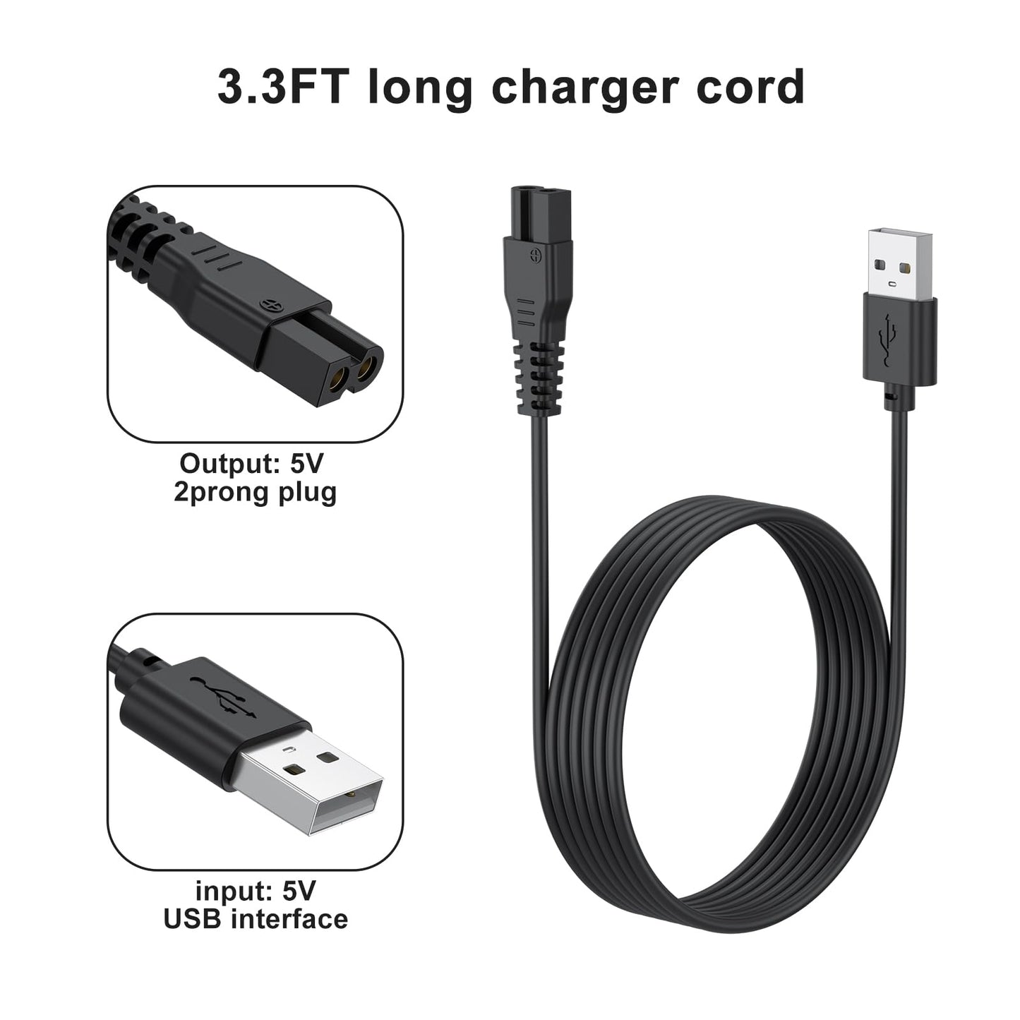 Replacement for oneisall Dog Clippers Charger, USB Charging Cord Compatible for oneisall P2/26225202-003DE/C61/X2N5/X2/K52NTS/N6/A11 Cat Hair Trimmer Charger
