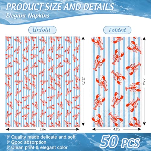 50 Pcs Crawfish Striped Paper Napkins - Watercolor Summer Decor