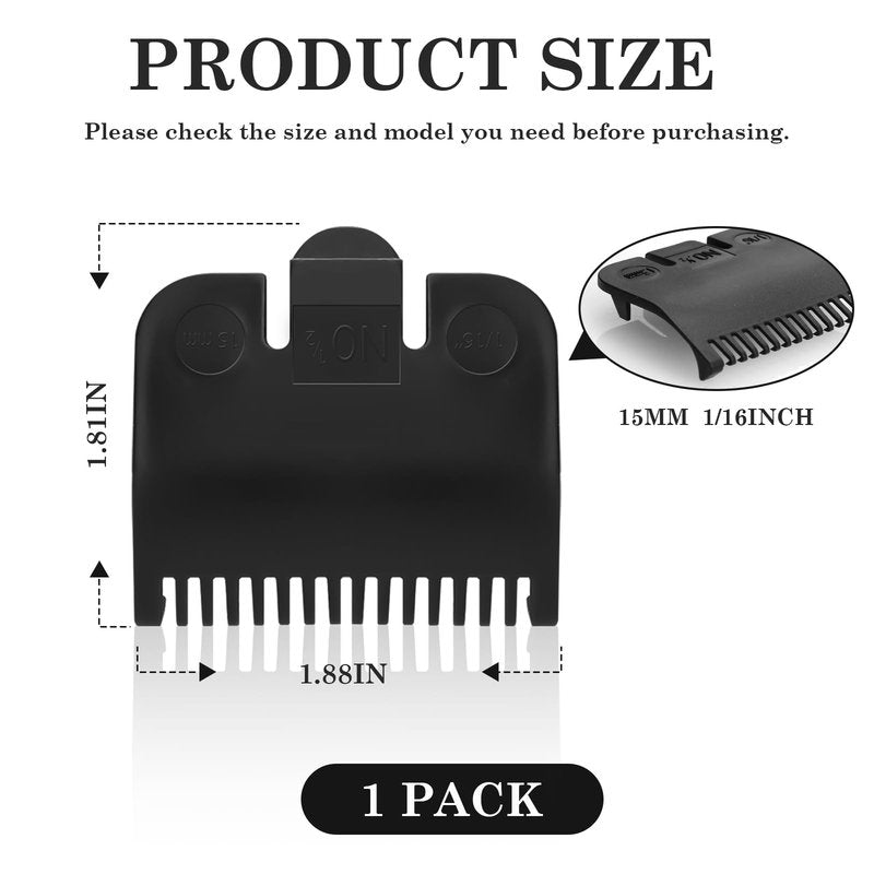 Replacement for Wahl Professional #1 Guide Comb Attachment No.1 1/8" (3.0mm) and Color Coded Clipper #1/2, 1/16", 1.5mm -Black