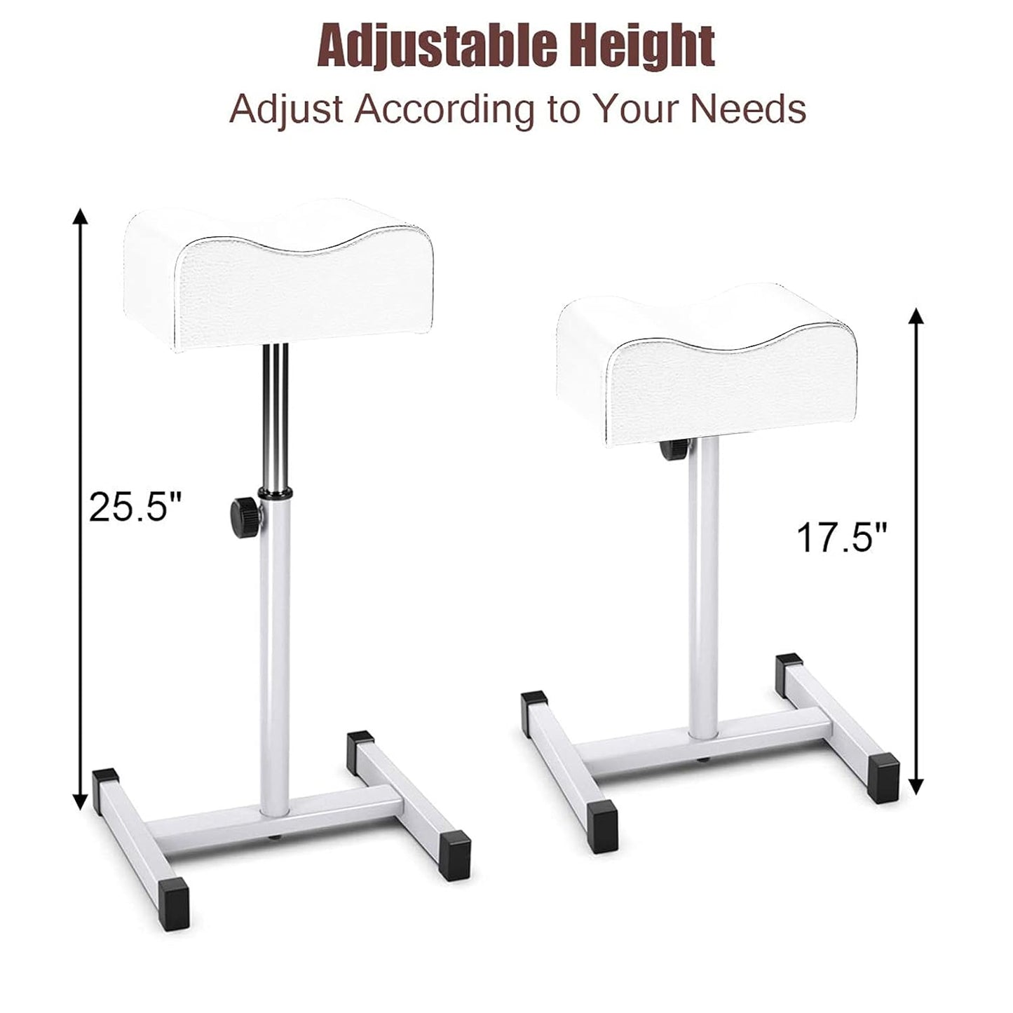 Adjustable Height Pedicure Stool - Comfortable Foot Rest for Home Salon | White