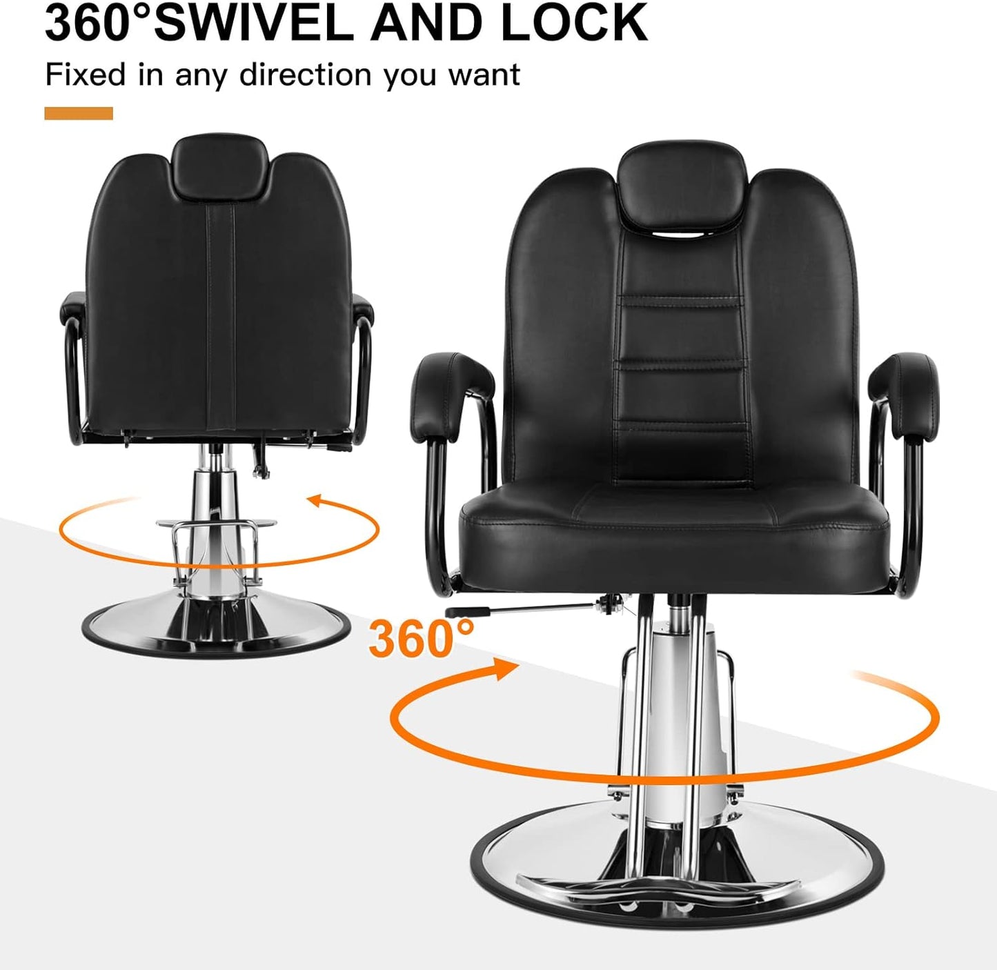 Heavy Duty Hydraulic Barber Chair - Extra Wide Reclining Salon Furniture | Black