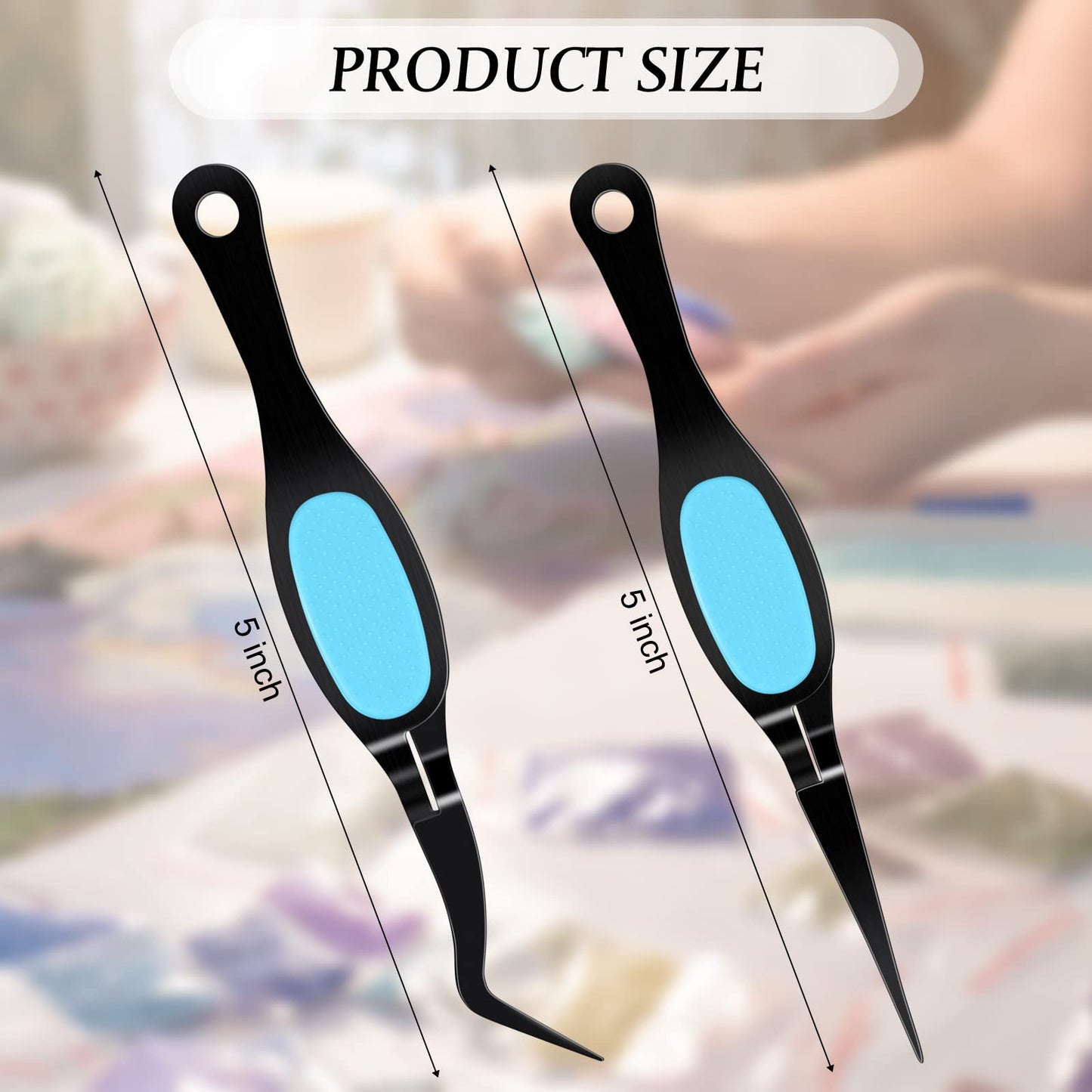 Chumia Reverse Tweezers Crossing Lock Craft Tweezer Stainless Soft Grip Tool Precision Curved Bent Straight Fine Tip Tool for Craft Jewelry Scrapbooking Beading Electronic Laboratory(Black and Blue)
