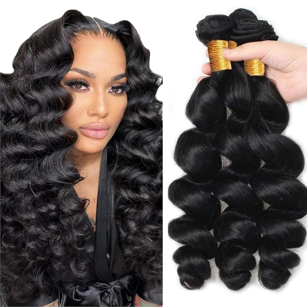 Human Hair Bundles Loose Wave Bundle 14 16 18 Inch 150g #1B Loose Body Wave Bundles Natural Black Bundle Brazilian Virgin Hair Extensions