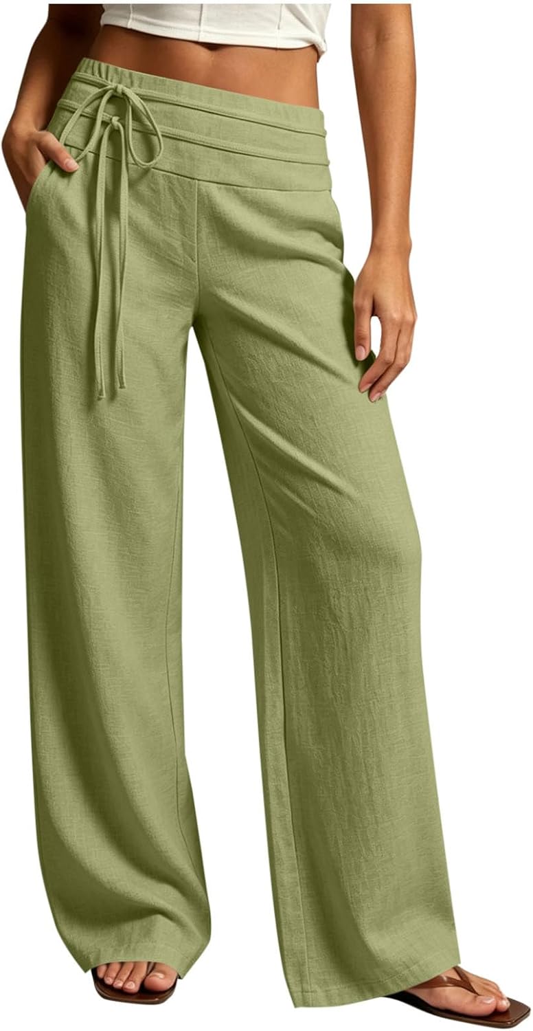 Wide Leg Linen Pants for Women - Loose Flowy Palazzo Trousers | Summer Beach Vacation Wear