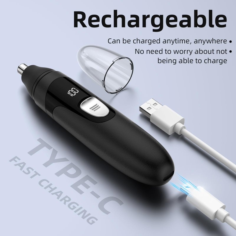 SHOBES Nose Hair Trimmer Painless Rechargeable Ear and Eyebrow Trimmer Professional with Edge Blades (Silver)