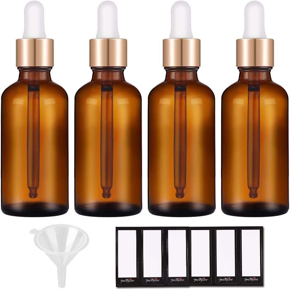 Glass Eye Dropper Bottles - 24 Pack 0.5oz Amber Leakproof Bottles with Golden Caps | Perfect for Essential Oils, Tinctures, Travel