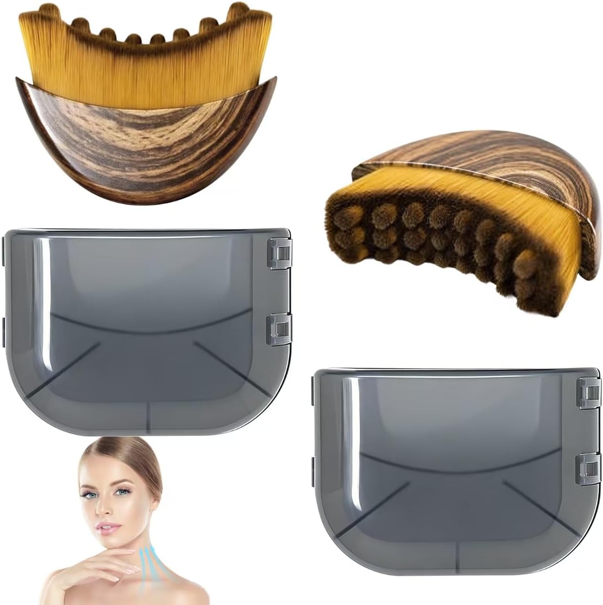 Lymphatic Contour Face Brush Set - Dual-Action Massager for Jawline Sculpting & Puffiness Reduction | 2-Piece Set
