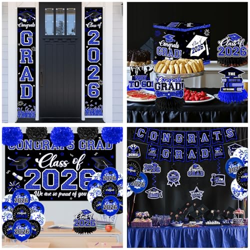 All-in-One Blue Graduation Decorations for Class of 2026 Party