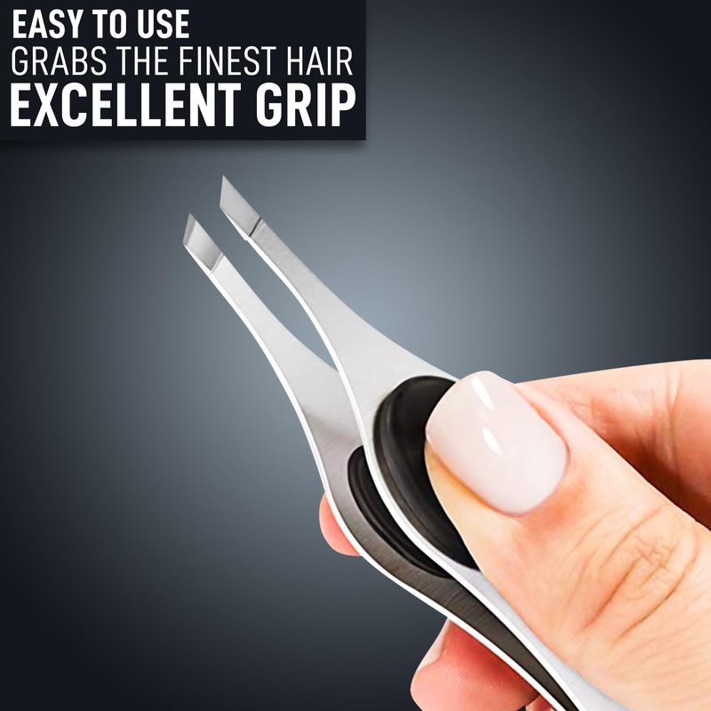 BEAUTÉ DÉCHAÎNÉE Professional Tweezers for Women, Men - Wide Grip Slant Tip Premium Tweezers Stainless Steel Eyebrow Tweezer for Facial Hair, Plucking Removing Ingrown Hairs