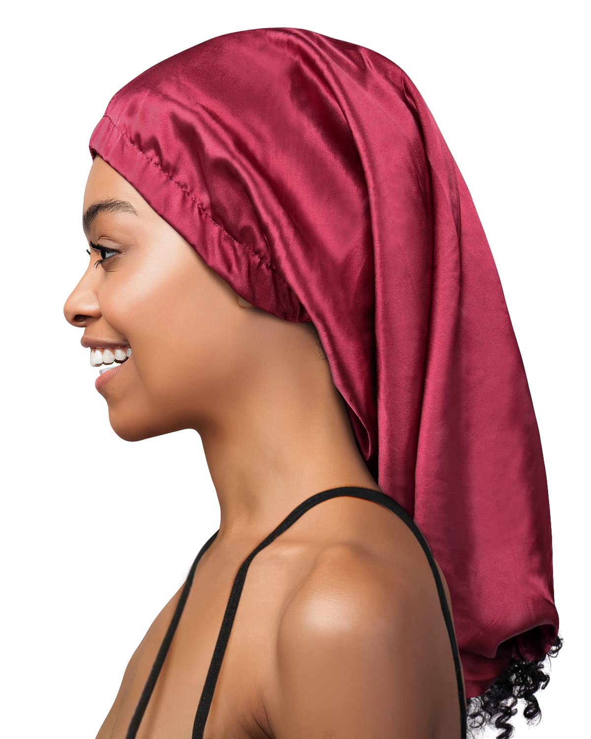 Women's Slouchy Beanie Chemo Hat - Soft Satin Sleep Cap in Burgundy