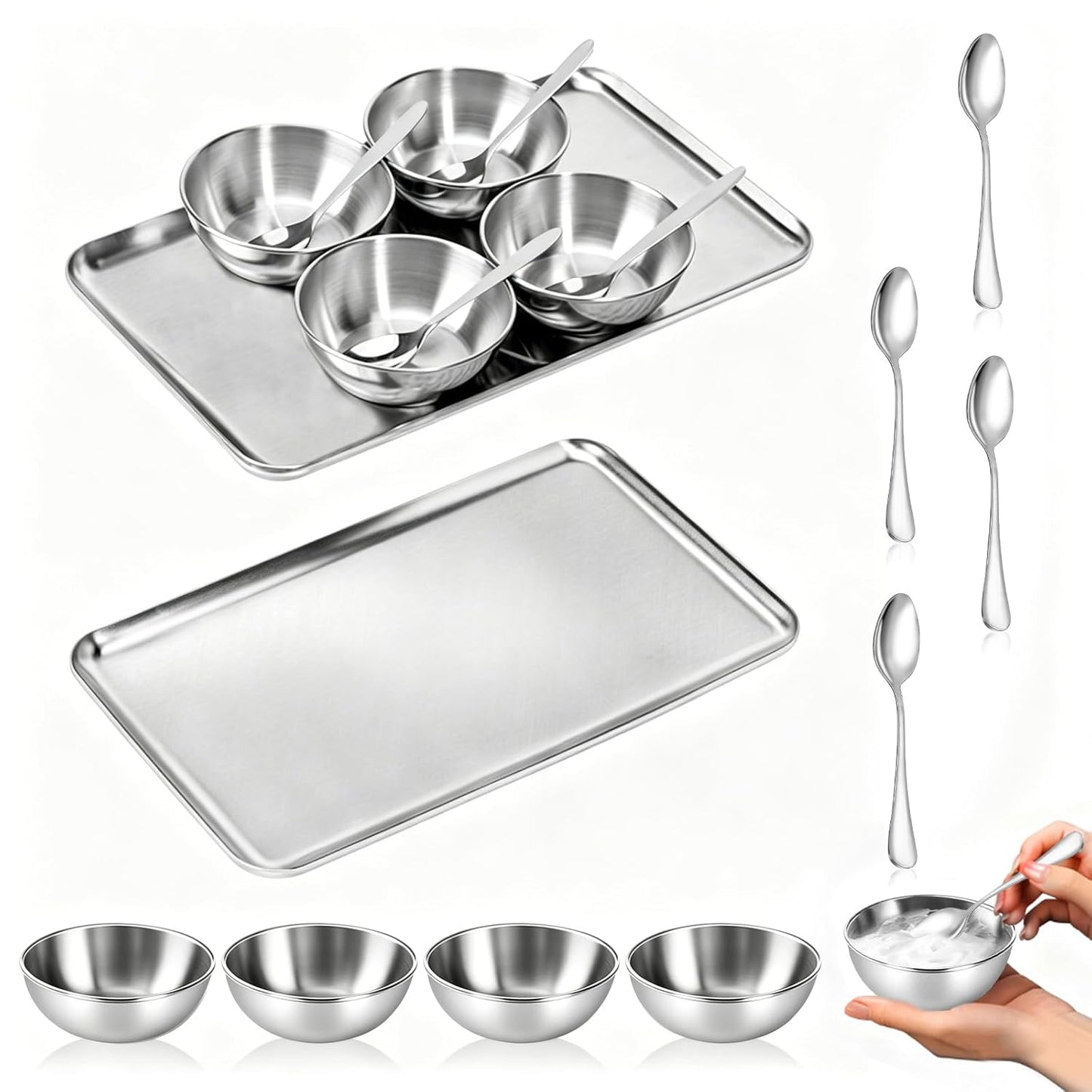 Gold Facial Supplies Set - 9 Pcs Skincare Tray with 4 Stainless Steel Mixing Bowls & Spoons | Spa Essentials for Estheticians
