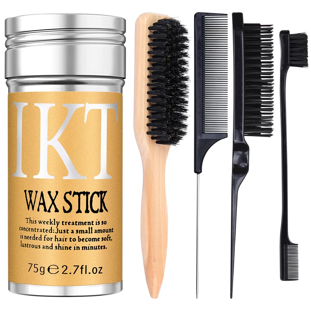 Melous Hair Wax Stick with Slick Back Hair Brush Set for Flyaways, Teasing Boar Bristle Brush, Edge Hair Brushes, Volume Comb, Rat Tail Comb for Girls, Kids, Women & Men