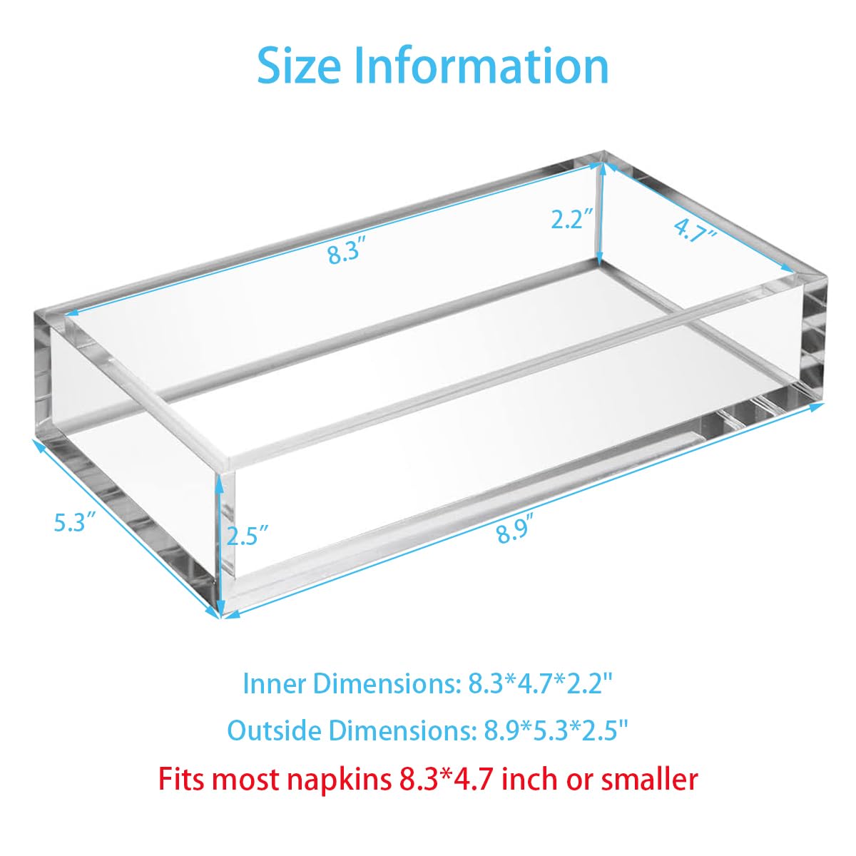 HIIMIEI Acrylic Napkin Holder Tray, 8mm Thick Acrylic Guest Towel Holder, Crystal Clear Table Cocktail Napkin Holder for Bathroom, Restaurant, Office, Commercial, Kitchen, Party