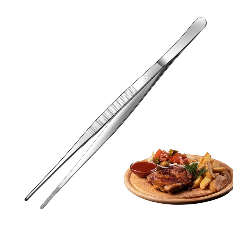 Aniso long tweezers with precision serrated kitchen tweezers tongs for barbecue and hand-made stainless steel cooking tweezers（10 inches）
