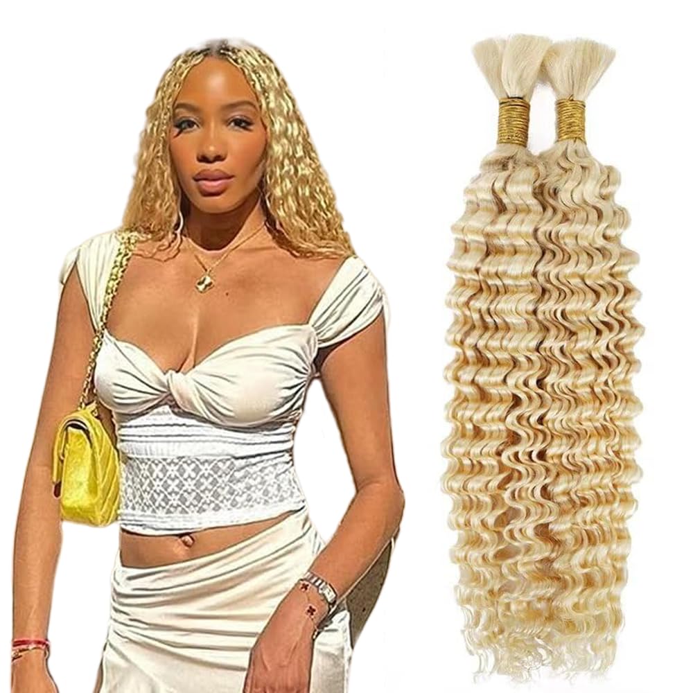 LadrXadr 613 Boho Human Hair Braiding 613 Human Boho Hair Blonde Deep Wave Braiding Color 613 Deep Curly Wave Braids Color 613 Blonde Braids 18 18 Inch 100g