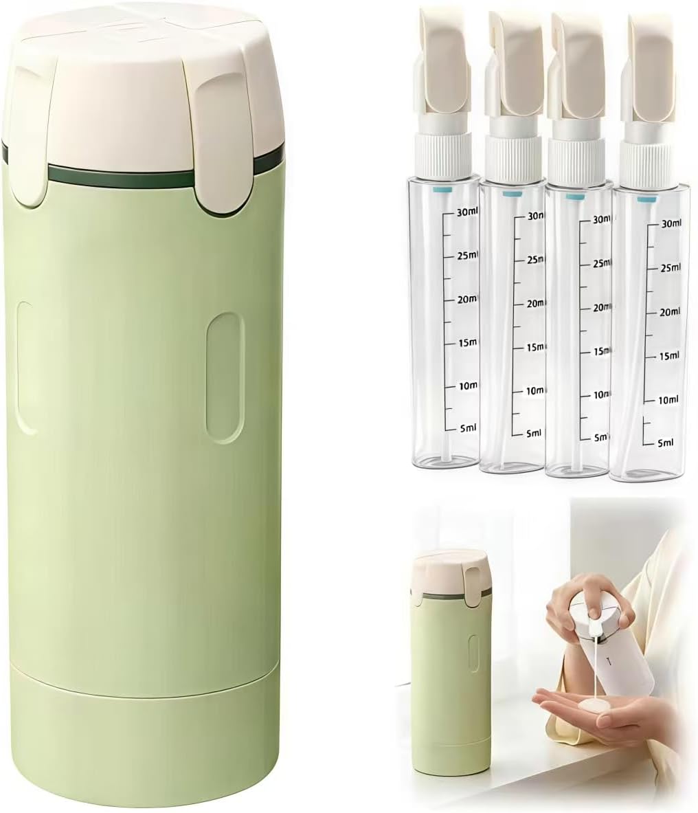 Travel Dispenser Bottle Set - 4-in-1 Leakproof Rotatable Pump for Toiletries | TSA Approved, 4x30ml (Green)