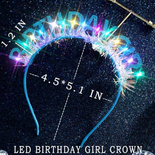 Aceorna Pink LED Birthday Girl Crown Headband with Glitter - Blue Variant