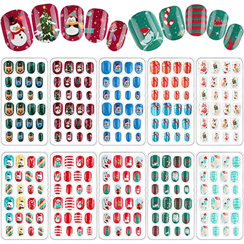 Maitys 240 Pcs Kids Press-On Nails - Pre-Glued Short Artificial Nail Kit