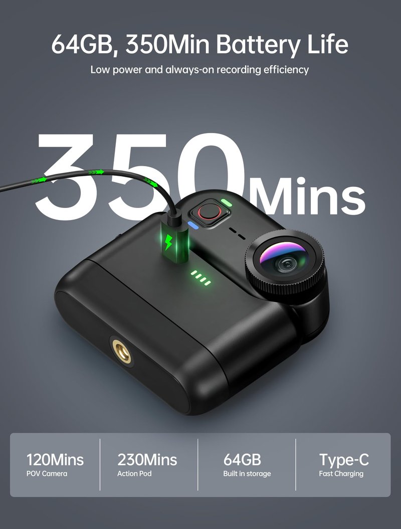 4K Mini Body Action Cameras POV Body Cam, 64GB Sports Camera with Audio Video Recording, Portable WiFi Magnetic Wearable Waterproof Thumb Camera for Motorcycle Vlogging Skiing Cycling Hiking-Black