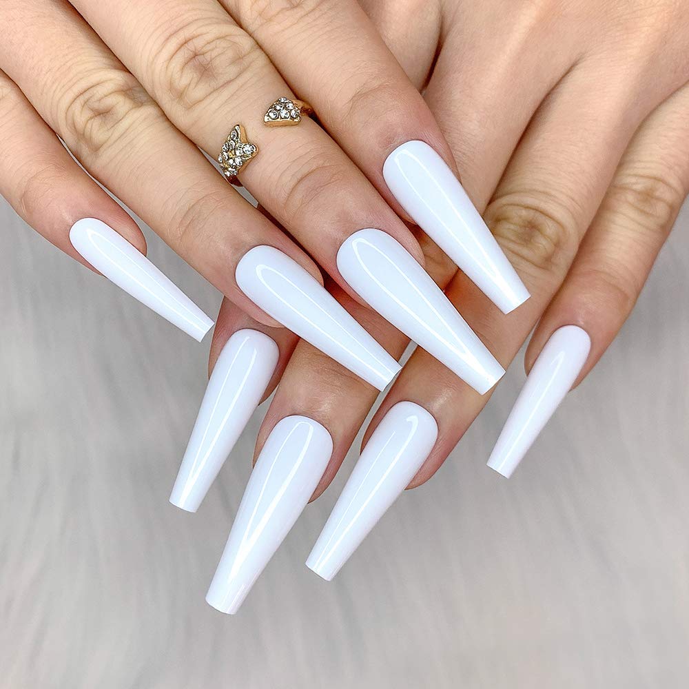 Ballerina Long Coffin Glossy Fake Nails - 24pcs Red Press-On Nail Tips for Women