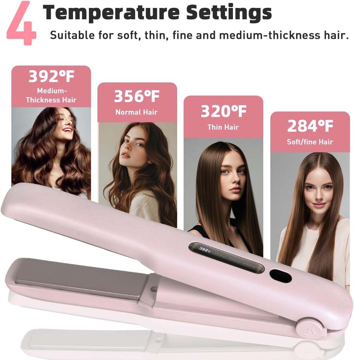 Cordless Hair Straightener - Portable 2-in-1 Mini Flat Iron & Curler | Fast Heating, Adjustable Temp, Pink