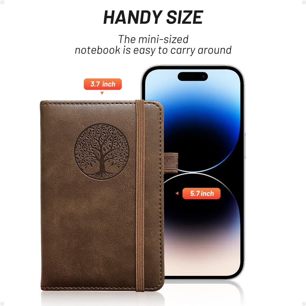 BIYUNRO Small Pocket Notebook, Leather Journal Mini (Brown)