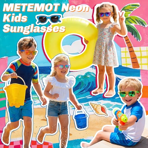 Metemot Neon Kids Sunglasses - UV400 Protection, 12 Pack Party Favors