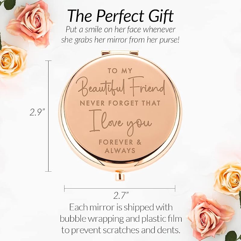 Rose Gold Compact Mirror for Women - Sentimental Friendship Gift for Besties