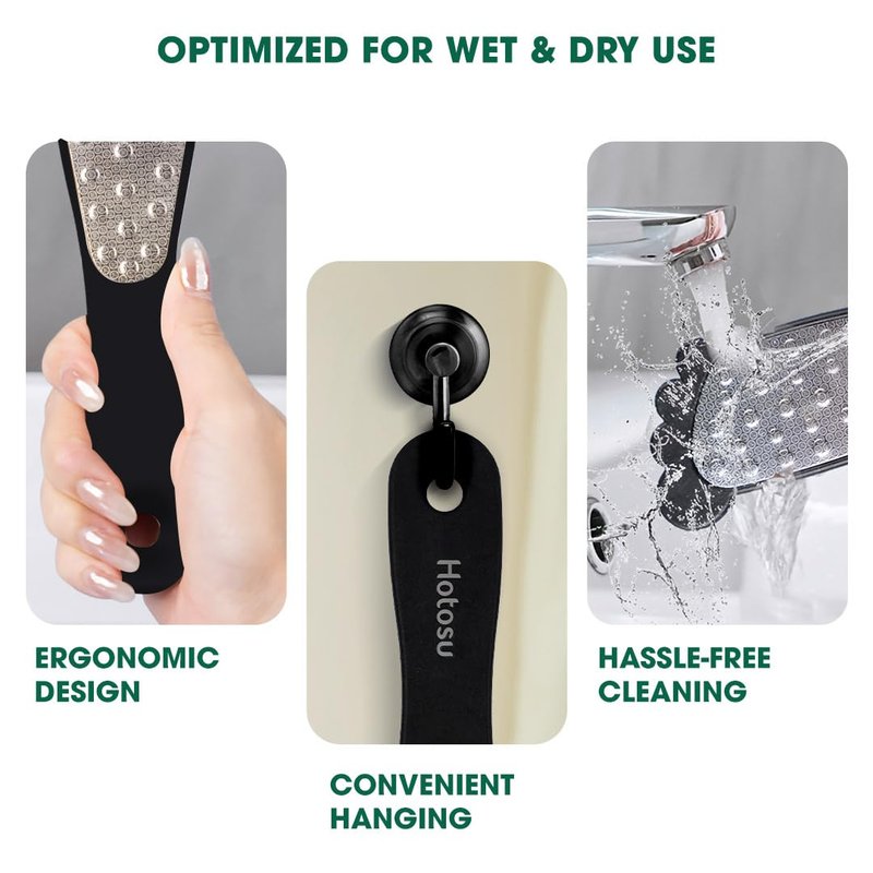 Hotosu 2 Sided Foot File Callus Remover Stainless Steel for Wet & Dry Skin – Professional Cheese Grater for Feet & Foot Rasp for Smooth Feet, Pedicure Tools for Feet, Gentle Foot Care at Home (Black)