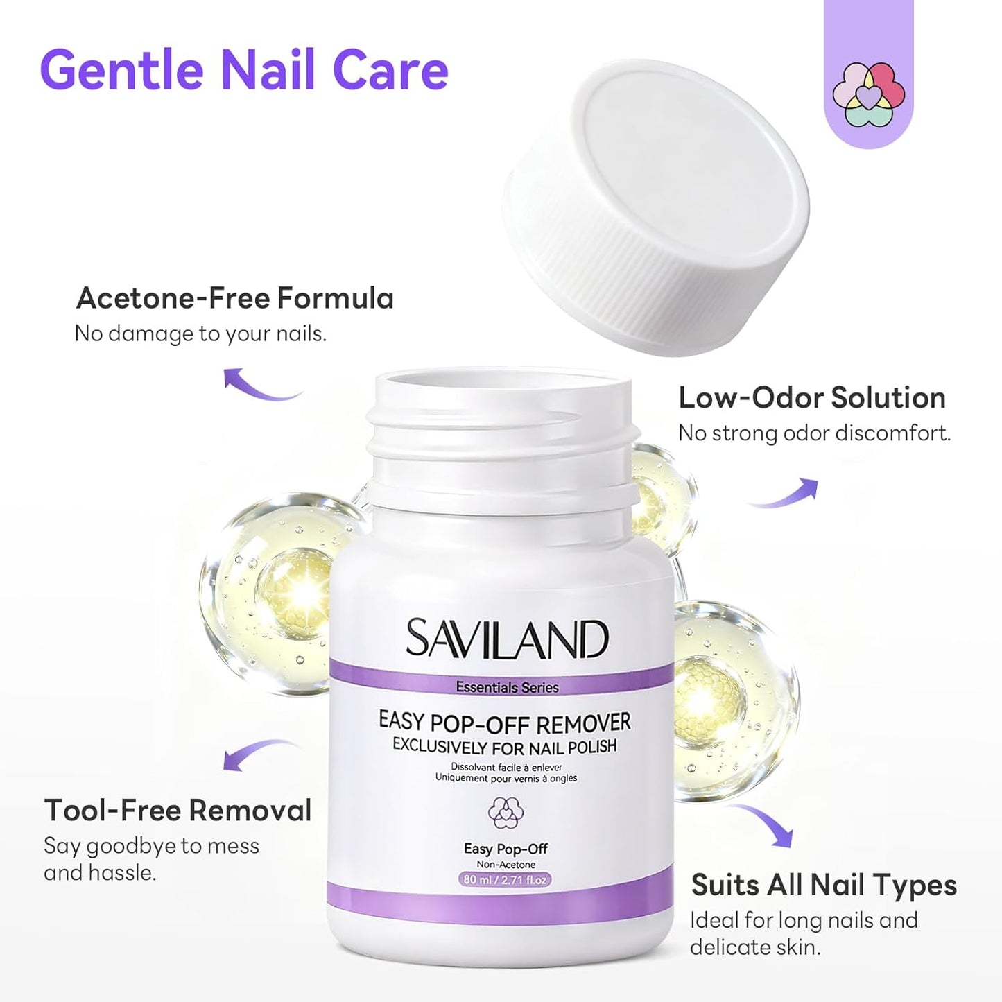 SAVILAND Non-Acetone Nail Polish Remover Pot - Quick & Easy Gentle Removal for Regular Polish | 80 ML
