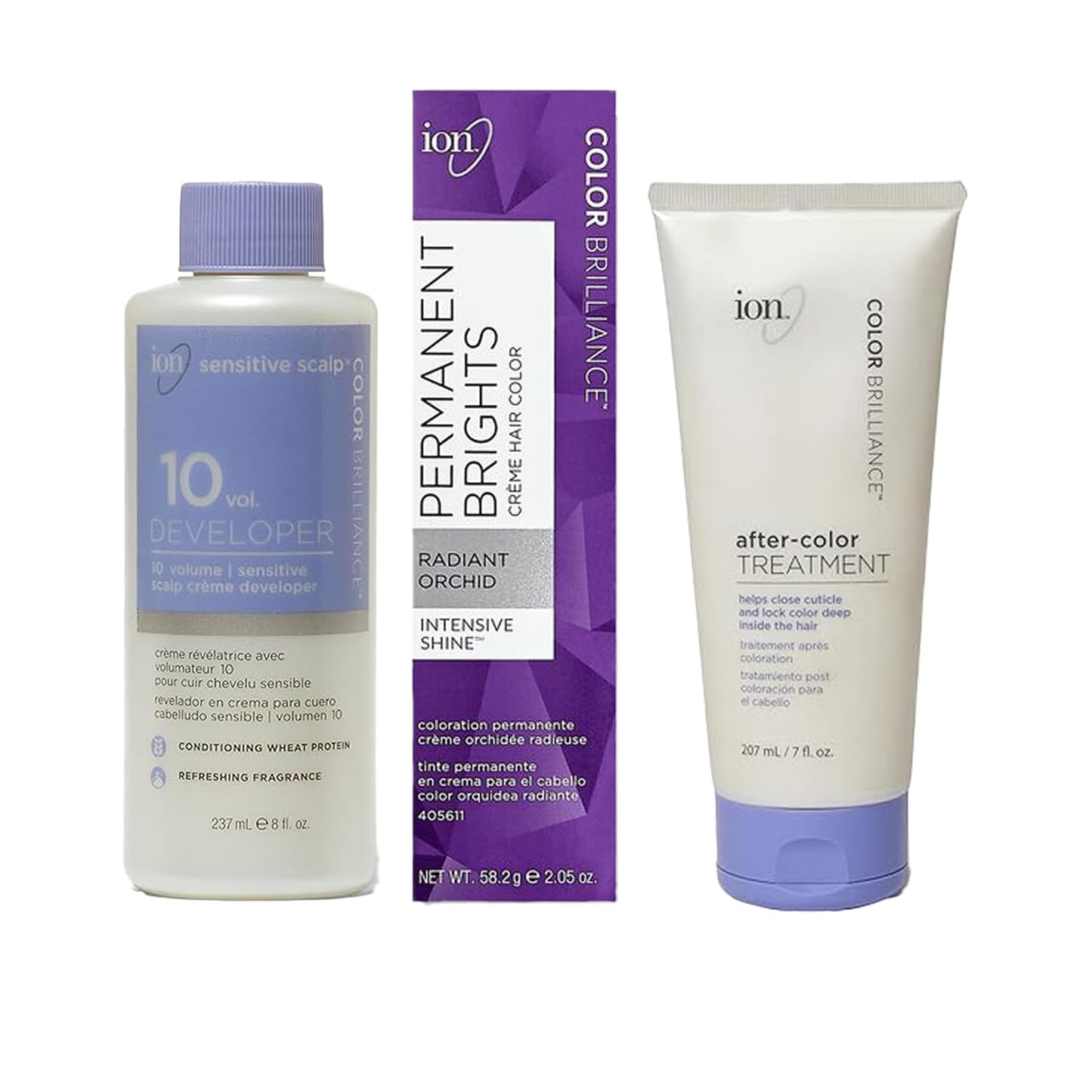 Ion Permanent Brights Hair Color Kit - Radiant Orchid Creme Color & Sensitive Scalp Developer | 2.05 oz + 8 oz + 7 fl oz
