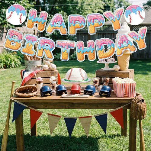 Baseball Ice Cream Drip Birthday Banner | Sport Theme Party Decor