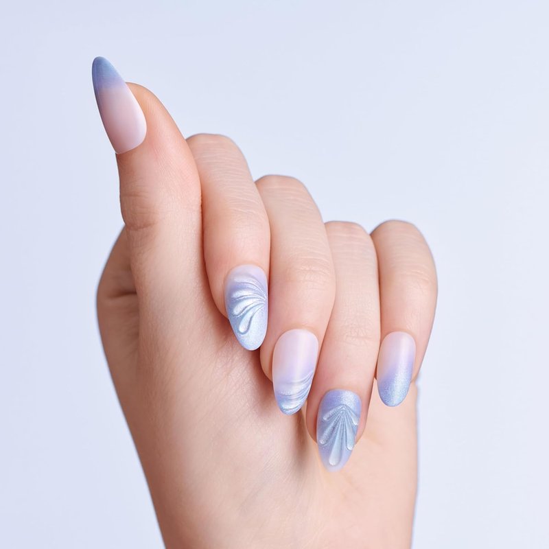 Kiss Impress No Glue Mani Press-On Nails - Ciel Blue Almond Shape | Medium Size, 30 Nails & Accessories