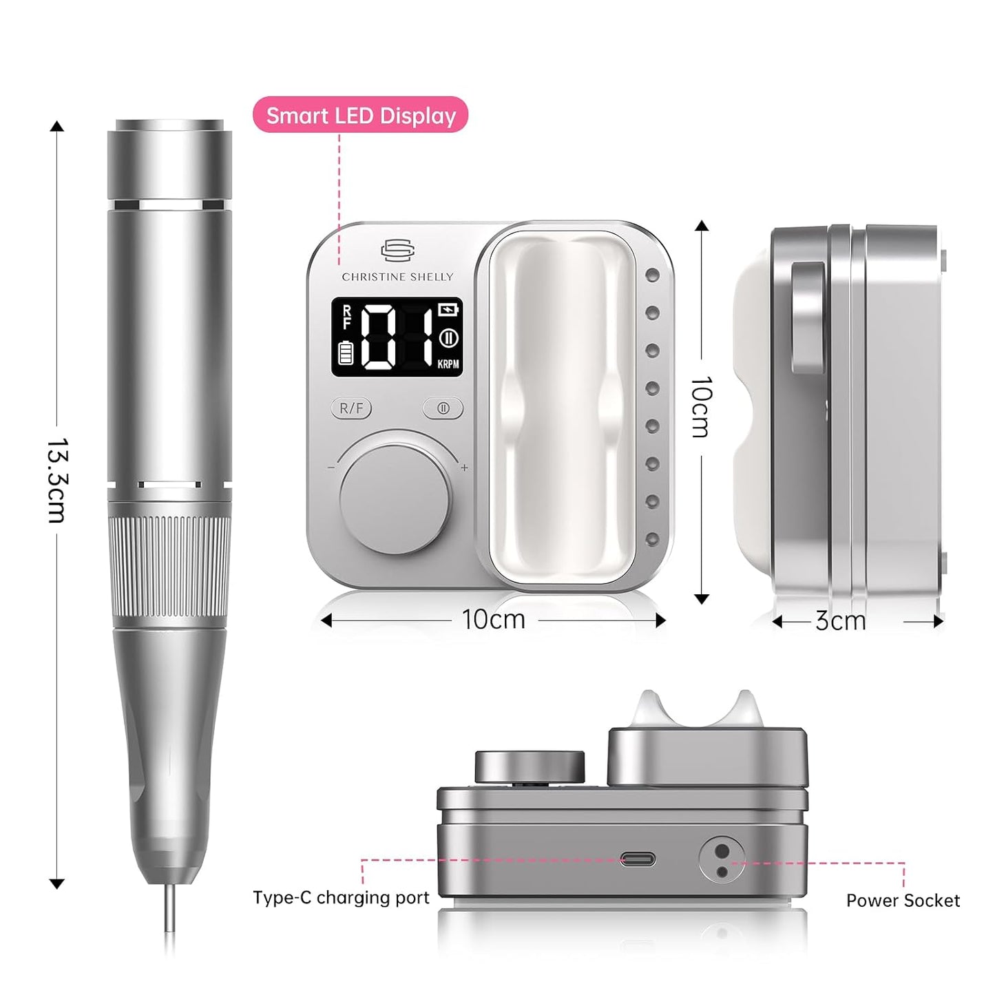 Rechargeable Nail Drill - 35000 RPM Electric Efile for Acrylic & Gel Polishing | Complete Bits Kit