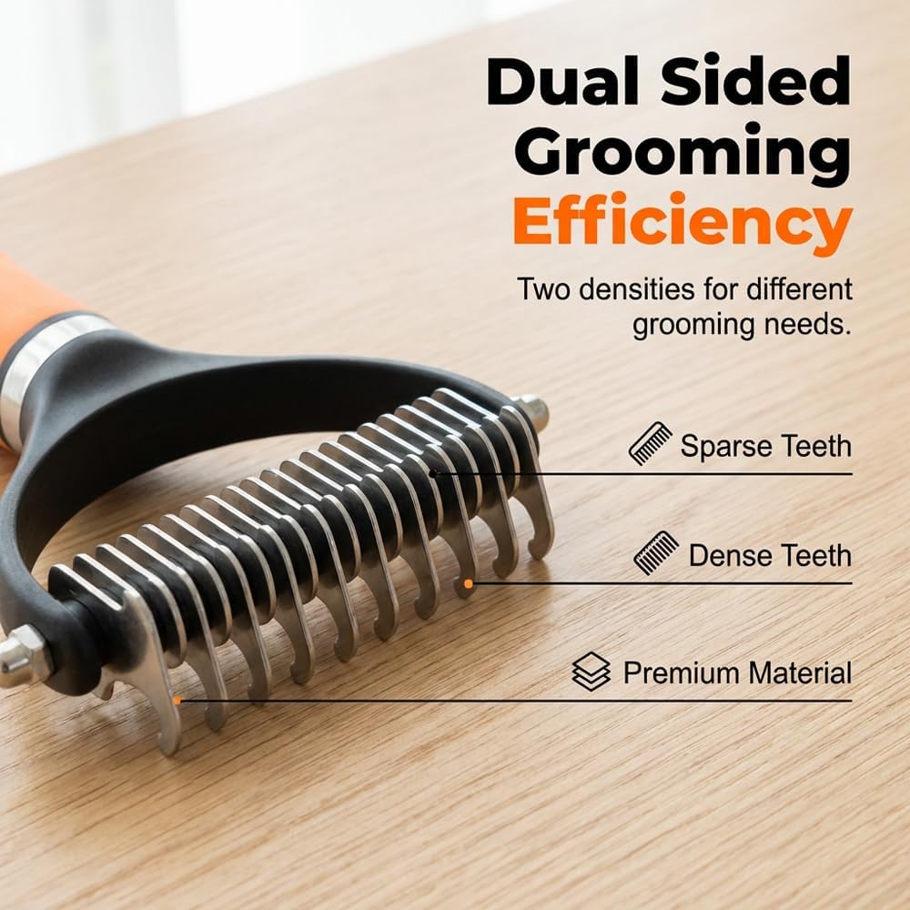 Pet Grooming Brush Tool, Double Sided Dematting Comb for Cats & Dogs, Undercoat Rake Dog Deshedding Brush, Pet Dematting Comb for Long Thick Haired Pets, Removes Tangles Knots and Loose (Green)