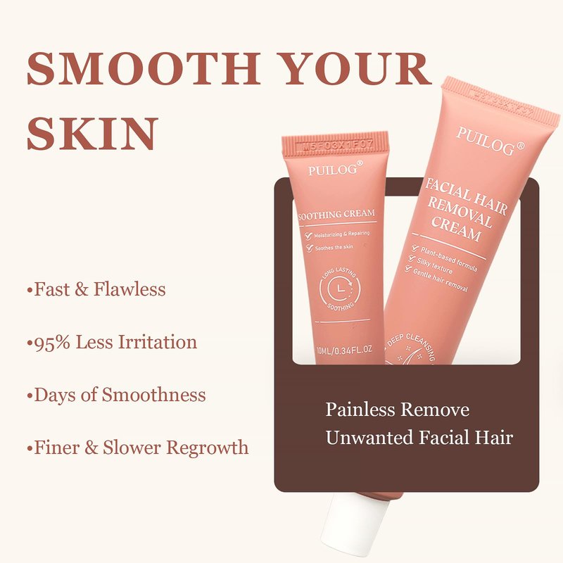 Facial Hair Removal for Women, Depilatory Cream for Face with Post-Care Soothing Cream, Flawless Hair Removal for Pubic Sensitive Skin At Home w/Spatula, 2.37 Fl Oz