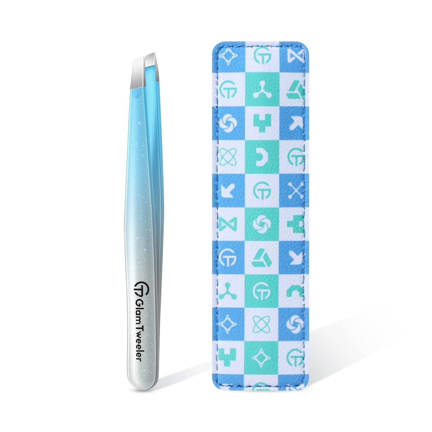 Expert Slant Tip Tweezers - Precision Stainless Steel for Eyebrow & Facial Hair Removal | Includes Leather Case (Silver)