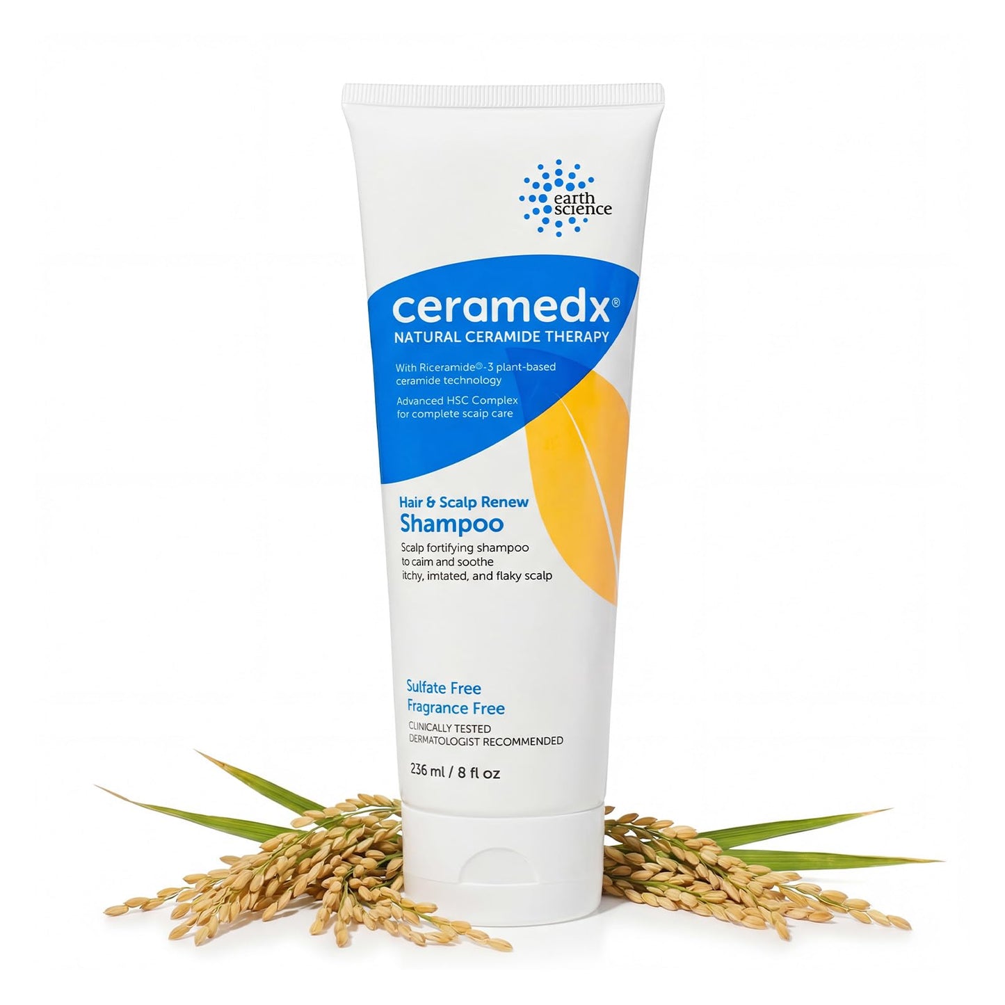 Ceramedx Hair & Scalp Renew Shampoo with Plant-based Riceramide-3 Technology, Deep Moisturizing for Dry Hair and Scalp | Vegan, Cruelty Free, Fragrance Free | 8 oz