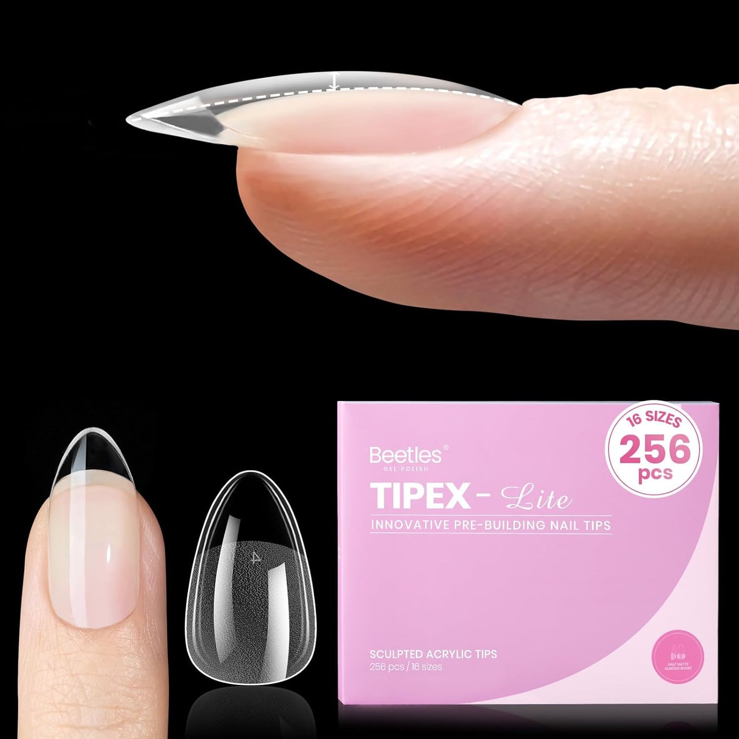Beetles Nail Tips - XXL Stiletto Instant Apex for DIY Salon Extensions | 160pcs in 16 Sizes (00-14)