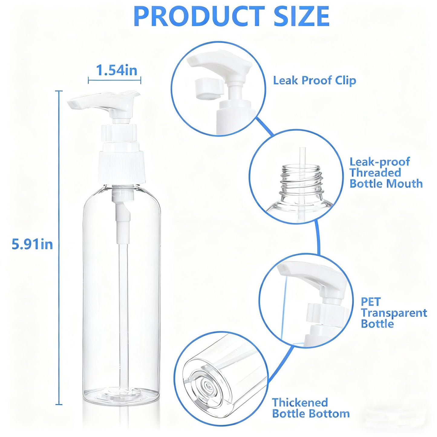 DTDNZKN 4 Pack 3.4 Oz (100ml) TSA Approved Travel Pump Bottles
