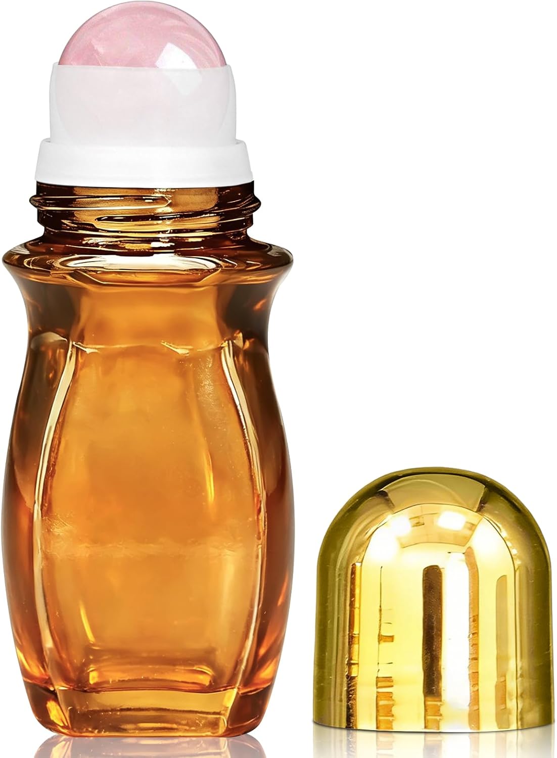 Rose Quartz Roller Bottles - 50ml Refillable Amber Glass | Leak-Proof Travel Perfume with Natural Crystal Rollers