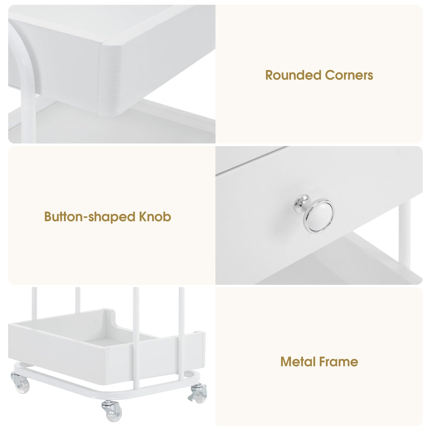 BarberPub Salon Trolley Cart with Lockable Wheels, Salon Cart with Drawers Engineered Wood, Storage Trolley for Barber Shop, Spa 2086 (White)
